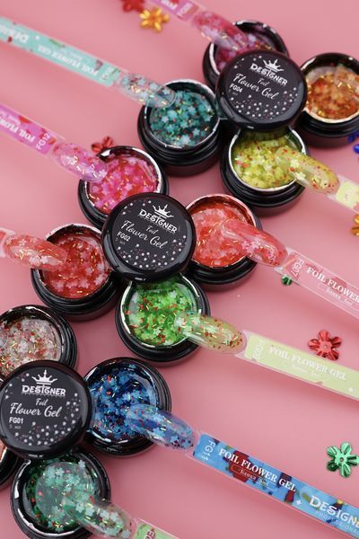 Гель с цветочками из фольги Foil flower gel (Салатовый FG09) Дизайнер 5 мл для декора ногтей 005839 фото