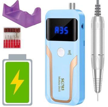 Фрезер SG703 на 36W &ndash; 35000 об/мин (голубой) на аккумуляторе 1200 mAh для маникюра и педикюра 006712 фото
