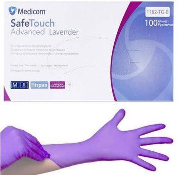 Перчатки нитриловые текстурированные фиолетовые M-size Medicom SafeTouch Advanced Lavender, 100шт/уп, 1182TG 007267 фото