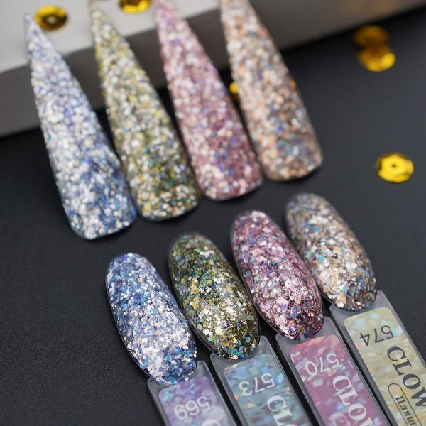 Гель-лак для нігтів Дизайнер Glow Glitter №569 фіолетовий глітер 9 мл 002421 фото