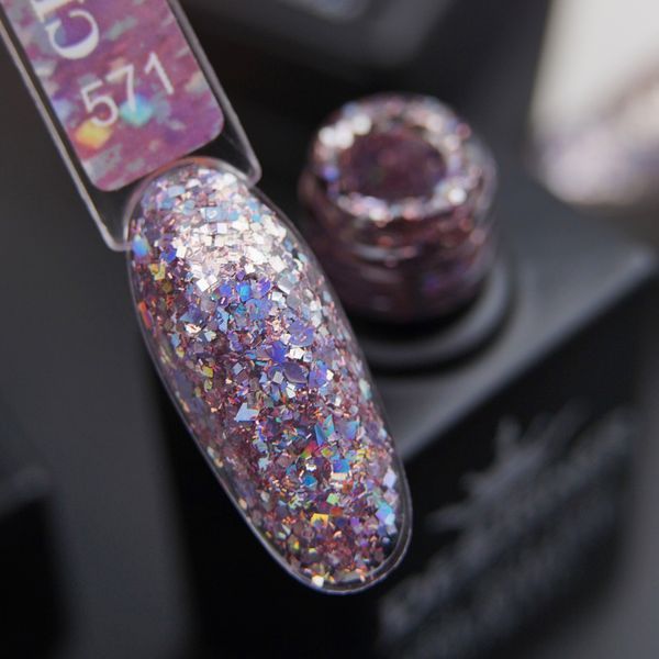Гель-лак для нігтів Дизайнер Glow Glitter №571 рожевий з фіолетовим глітер 9 мл 002423 фото