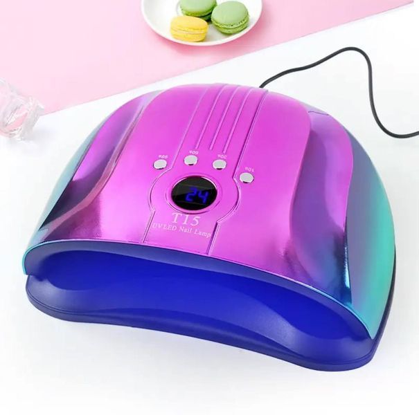 Лампа на две руки T15 Chrom UV/LED 160W (синяя с розовым) с датчиком движения для гель-лака и маникюра 000291 фото