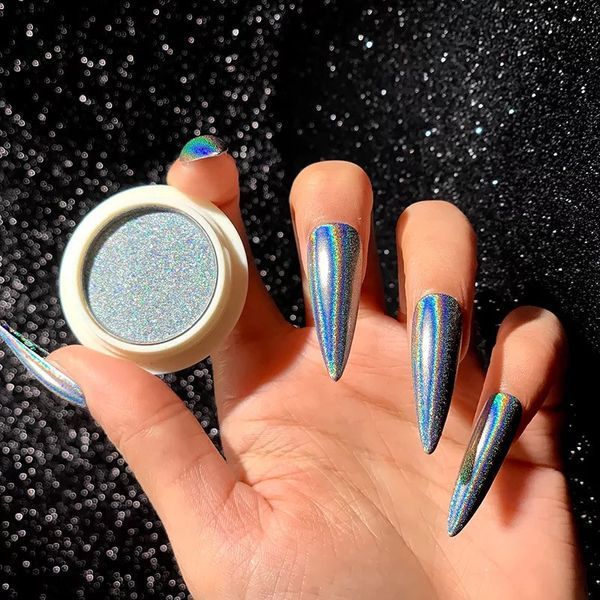 Лазерна втирка "Призма" Laser Powder для дизайну нігтів, срібло (2 г) 003734 фото