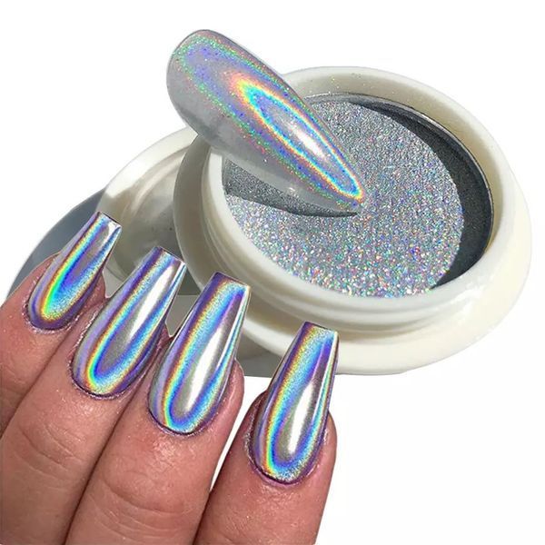 Лазерна втирка "Призма" Laser Powder для дизайну нігтів, срібло (2 г) 003734 фото