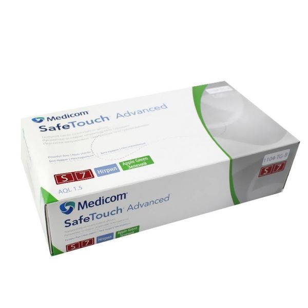 Перчатки нитриловые текстурированные зеленые S-size Medicom SafeTouch Advanced Green, 100шт/уп, 1104-TG-B 007323 фото