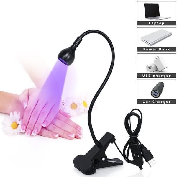 Лампа UV (чорна) 5W для фіксації гелевих тіпс верхніх форм декору з USB на прищіпці 000046 фото