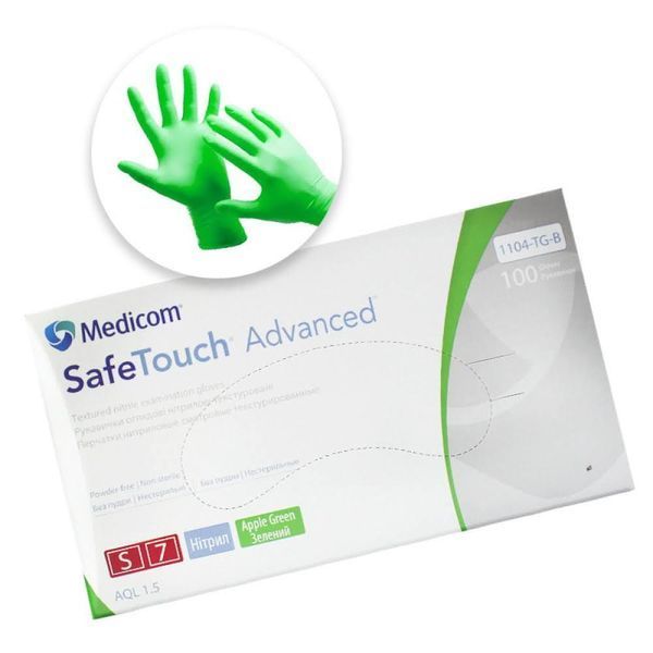 Перчатки нитриловые текстурированные зеленые S-size Medicom SafeTouch Advanced Green, 100шт/уп, 1104-TG-B 007323 фото