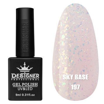 Цветная база для ногтей Дизайнер Sky base №197 с хлопьями Юки, 9 мл 004917 фото