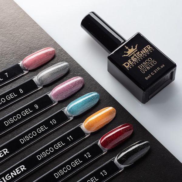 Гель-лак для нігтів Дизайнер Disco Gel Polish світловідбивний №13 9 мл (чорний) 002357 фото