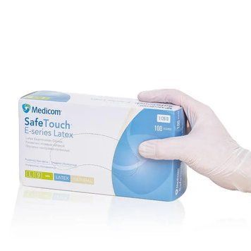 Латексные смотровые перчатки L-size Medicom SafeTouch E-series Connect (натуральные), 100шт/уп - 1126-D 006932 фото