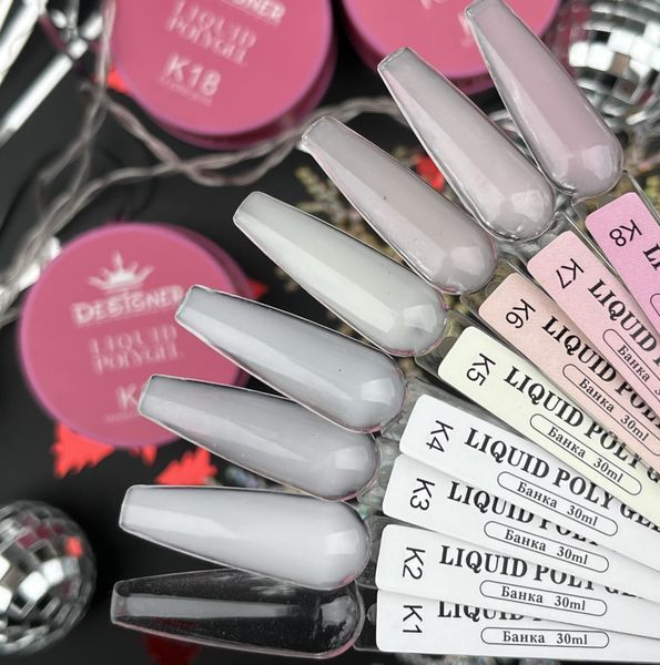 Рідкий полігель Liquid polygel Дизайнер 30 мл Clear milk в банці для нарощування та зміцнення нігтів K3 008381 фото