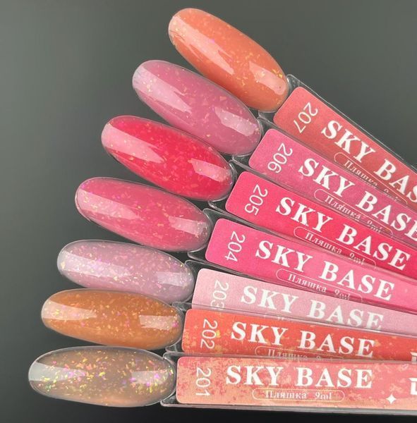 Кольорова база для нігтів Дизайнер Sky base №202 з пластівцями Юкі, 9 мл 004922 фото