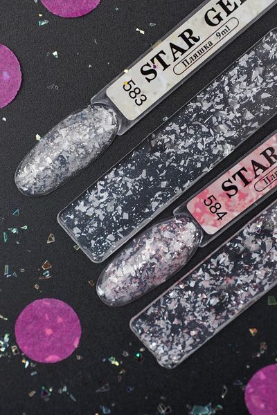 Гель-лак для ногтей Дизайнер Star Gel №579 серебро с золотом с хлопьями юки 9 мл 002434 фото