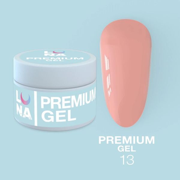 Гель LUNAMoon Premium Gel №13 - персиковый на 15 мл для укрепления, выравнивания и наращивания ногтей 008646 фото