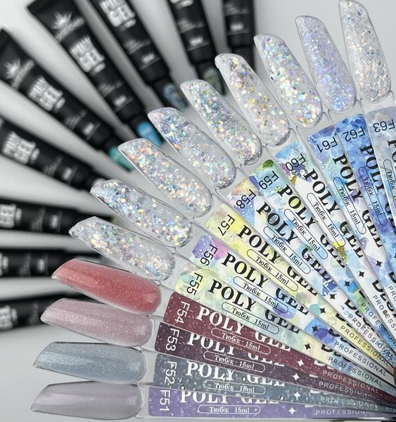 Полігель Дизайнер Diamond flicker 15 мл для нарощування та зміцнення нігтів F63 008339 фото