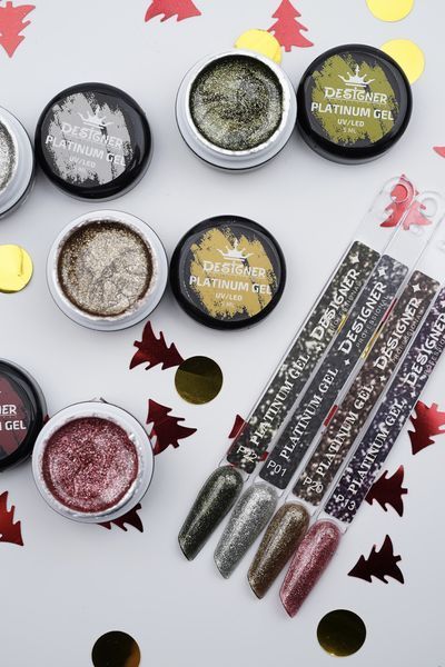 Гель с шиммером Platinum Gel (Красный №13, 5 мл) Дизайнер для маникюра и педикюра 005624 фото