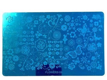 Диск - пластина FLOWERS-09 для стемпинга металлический прямоугольный, (16,5х10,5 см) большой 003424 фото