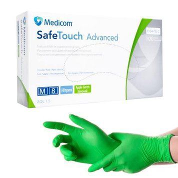 Перчатки нитриловые зеленые M-size Medicom SafeTouch Advanced Green, 100шт/уп, 1104-TG-C 007324 фото