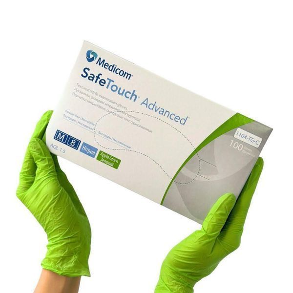 Рукавички нітрилові текстуровані зелені M-size Medicom SafeTouch Advanced Green, 100шт/уп, 1104-TG-C 007324 фото