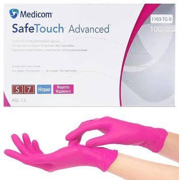 Перчатки нитриловые розовые S-size Medicom SafeTouch Advanced Magenta, 100шт/уп - 1103TG 007319 фото