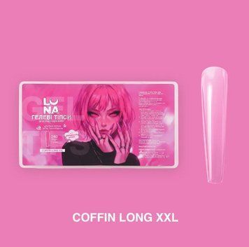 Гелеві типси LunaMoon Coffin Long XXL (240 шт/уп) прозорі, для нарощування нігтів 000086 фото