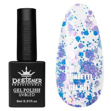 Гель-лак для ногтей Designer Confetti Gel №531 фиолетовый с голубым конфетти 9 мл 002387 фото