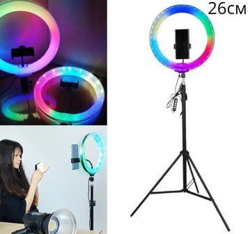 Кільцева лампа RGB Diamond Crystal 3D-26 на 15W, 26 см, USB, зі штативом для фото, відео та б&rsquo;юті-зйомки 001141 фото