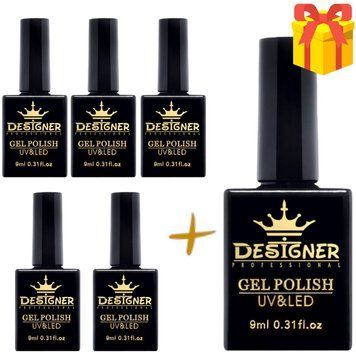 Набор гель-лаков 5+1 для покрытия ногтей Designer Professional, 9 мл 006499 фото