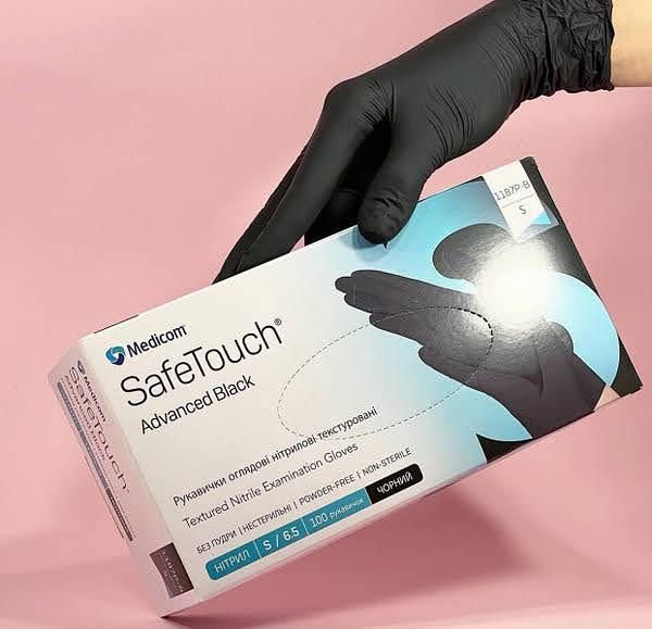 Перчатки нитриловые черные S-size Medicom SafeTouch Advanced Black (неопудренные), 100шт/уп, 1187P-B 003088 фото